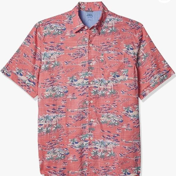 IZOD Saltwater Dockside Chambray Short Sleeve Button Down Shirt Men’s M - Picture 1 of 8